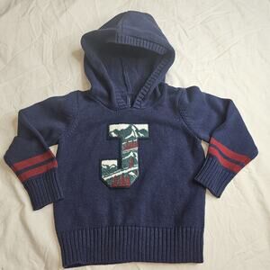 JANIE AND JACK Hooded Sweater Kids 3T Knit Pullover Navy Blue